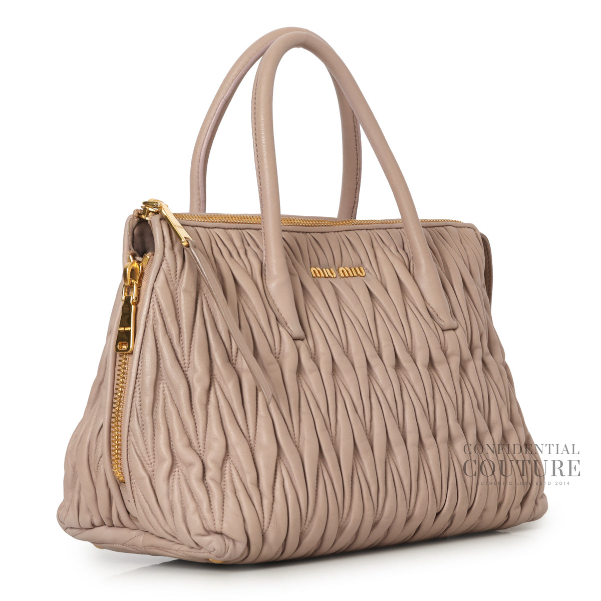 Mauve Side Zip Convertible Matelasse Leather Medium Tote