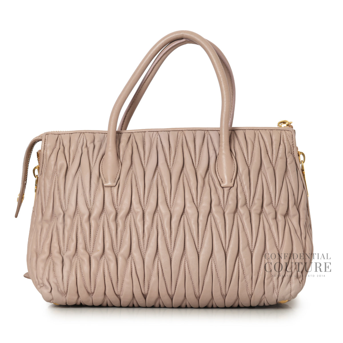 Mauve Side Zip Convertible Matelasse Leather Medium Tote