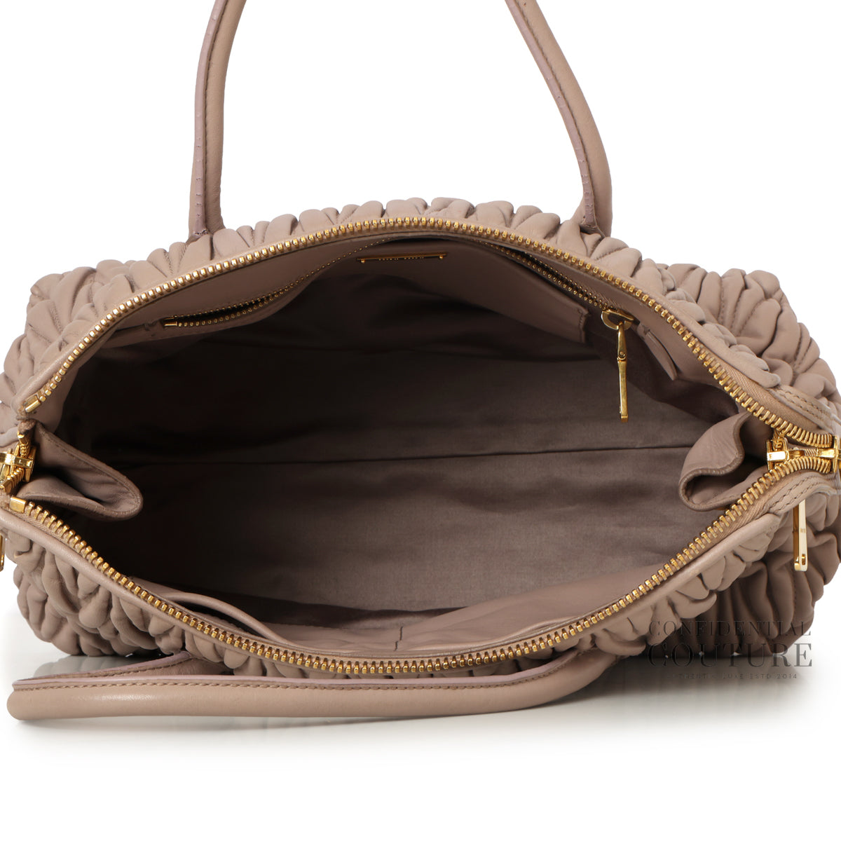 Mauve Side Zip Convertible Matelasse Leather Medium Tote