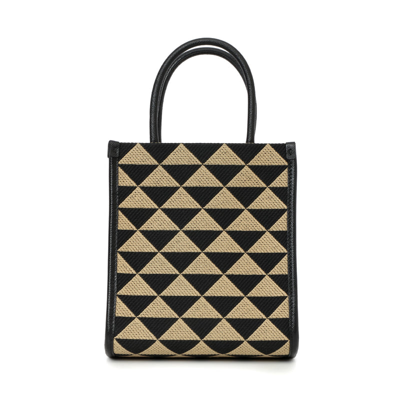 Pre loved prada black and beige symbole jacquard mini bag price