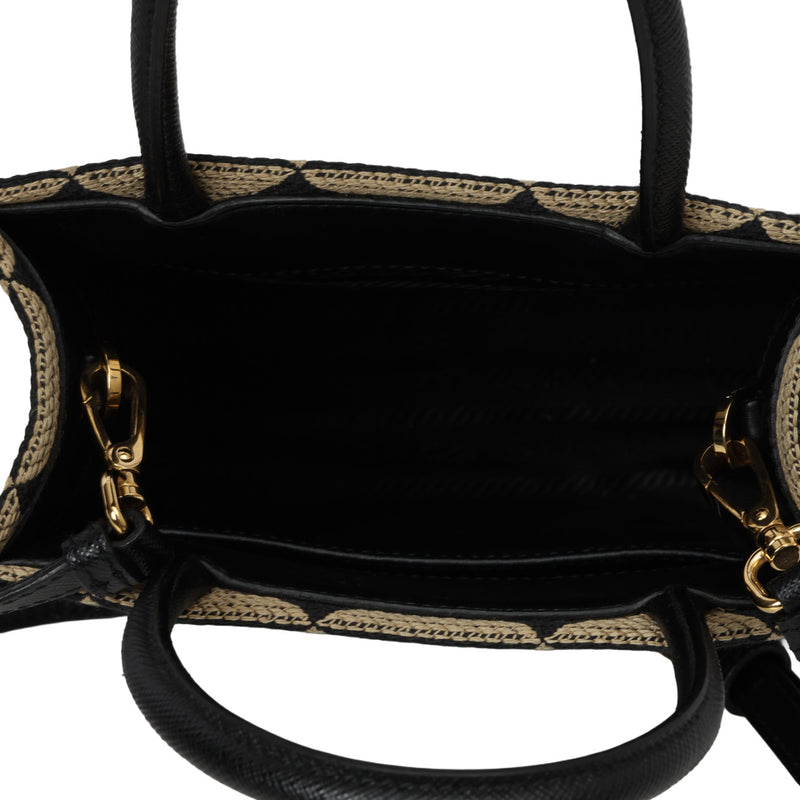 Women pre loved prada black and beige symbole jacquard mini bag
