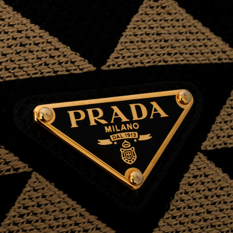 Women Prada Black and Beige Symbole Jacquard Mini Bag