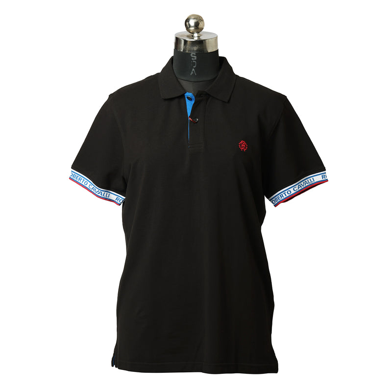Roberto Cavalli 100% Cotton Black Polo With RC Monogram And Logo Tshirt- XL