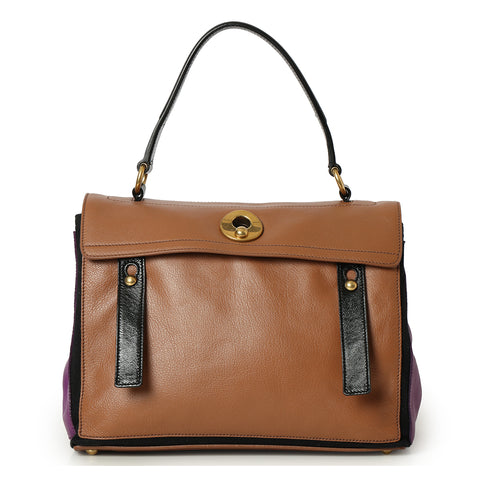 Brown/Purple/Black Tricolor Leather Medium Muse Two Bag