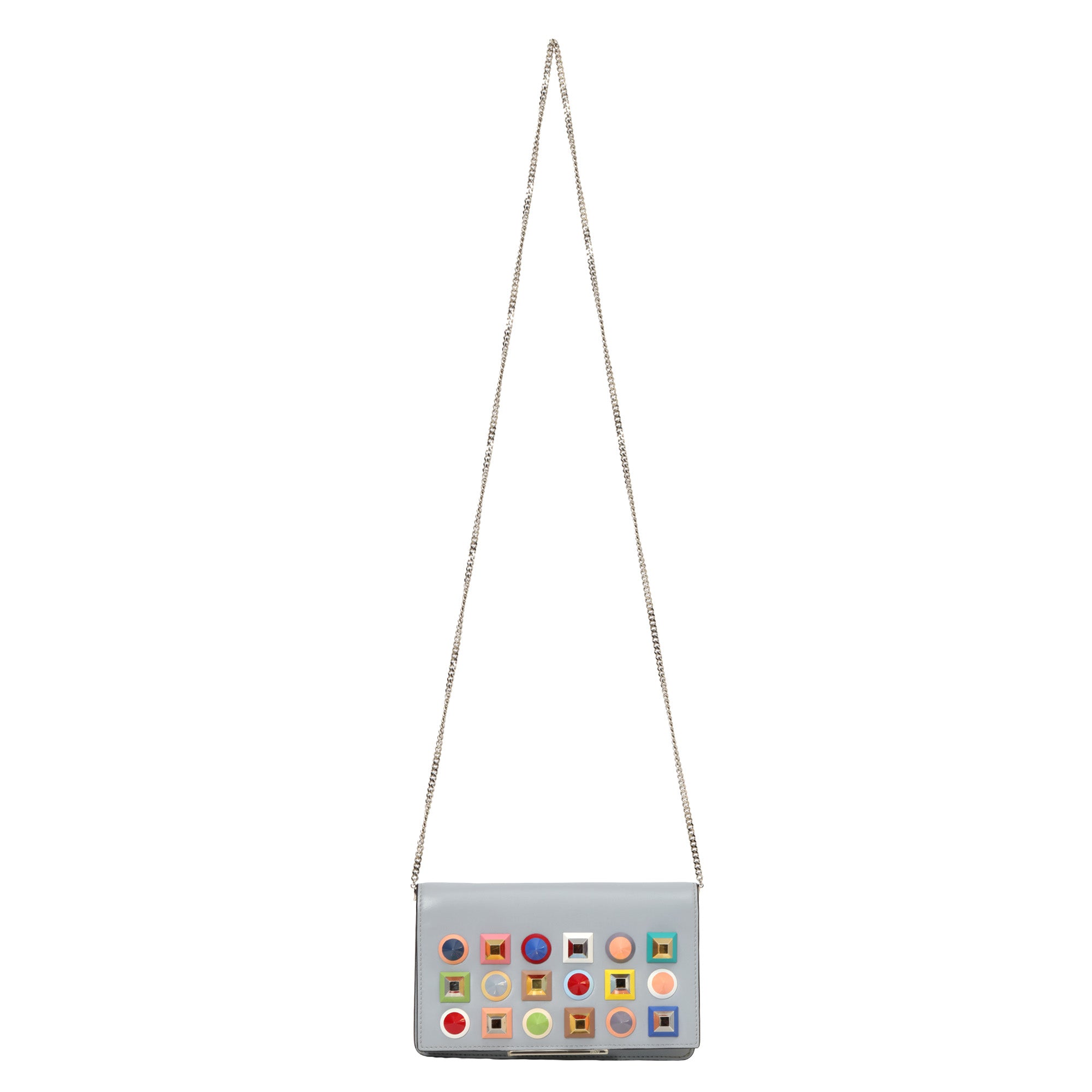 Grey Rainbow Studs Tube Wallet On Chain Bag