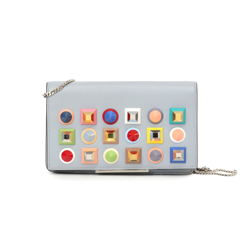 Grey Rainbow Studs Tube Wallet On Chain Bag
