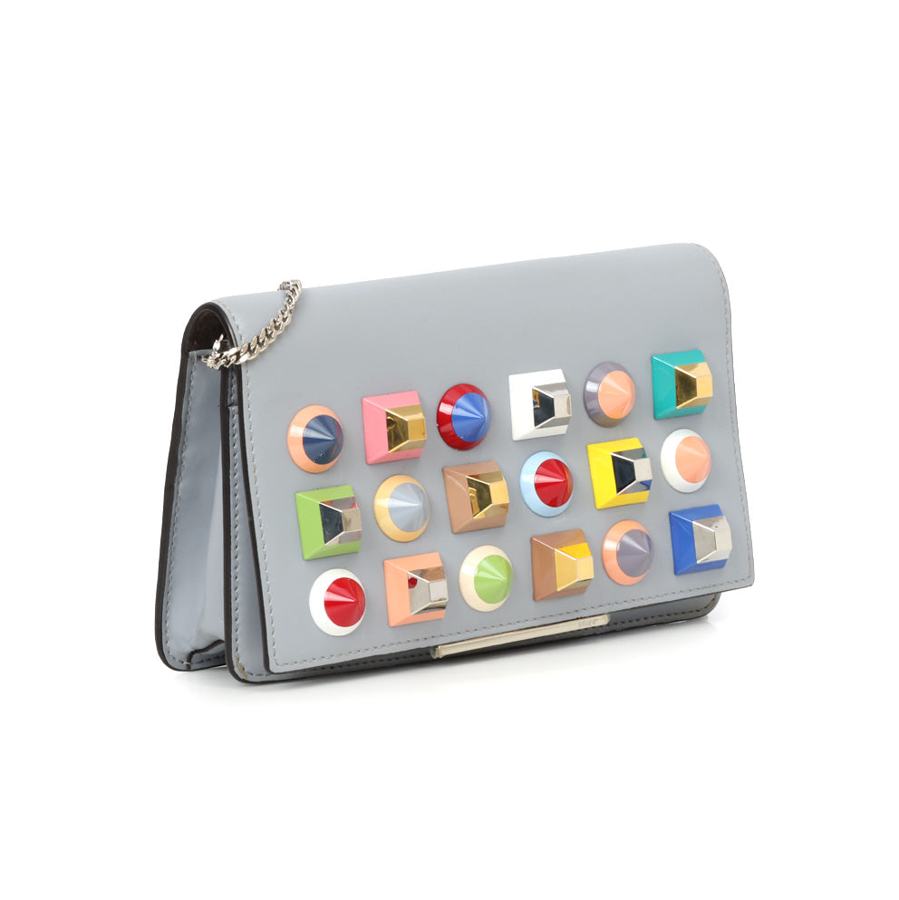 Grey Rainbow Studs Tube Wallet On Chain Bag