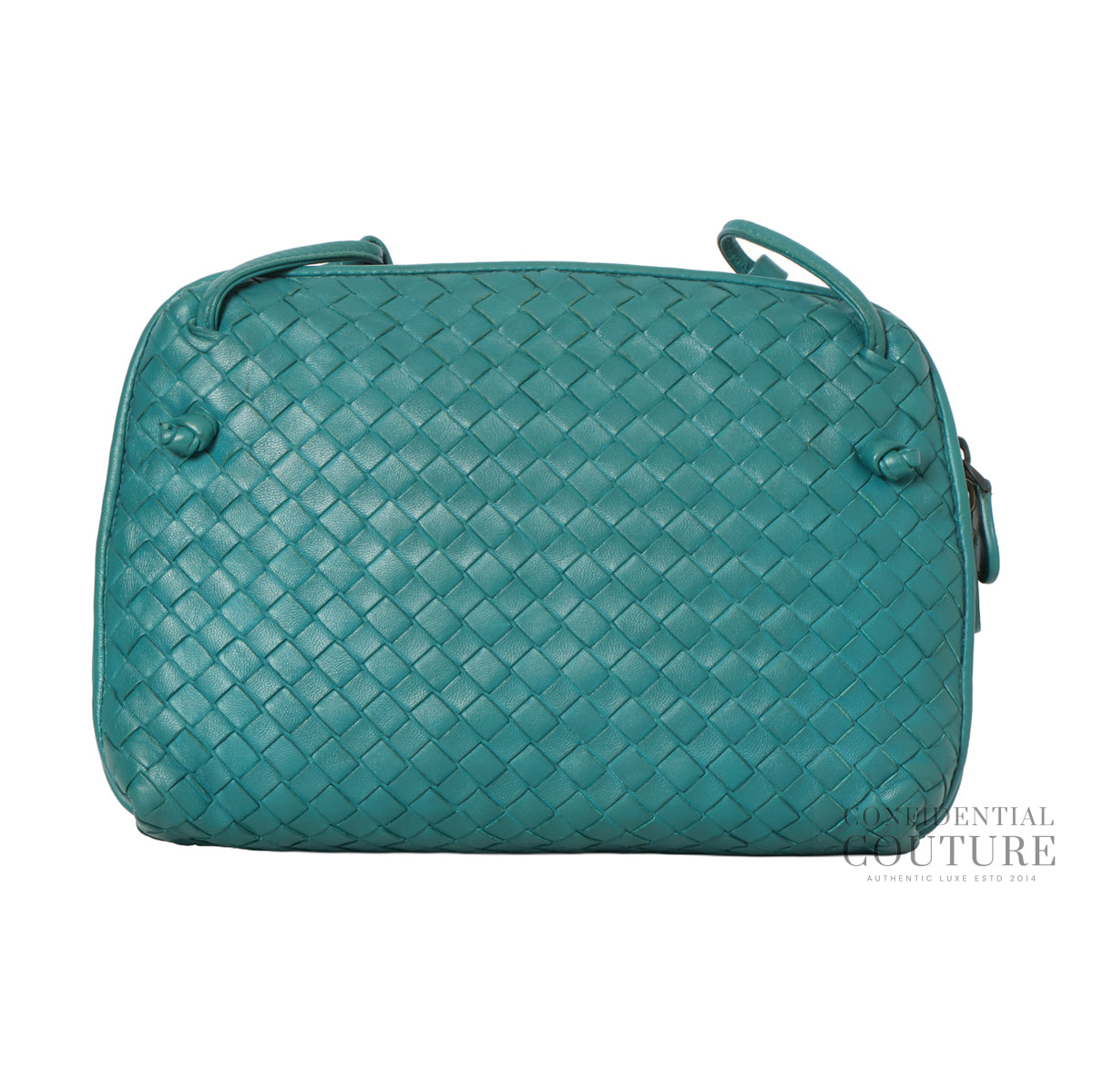 Teal Intrecciato Woven Nappa Leather Nodini Crossbody Bag