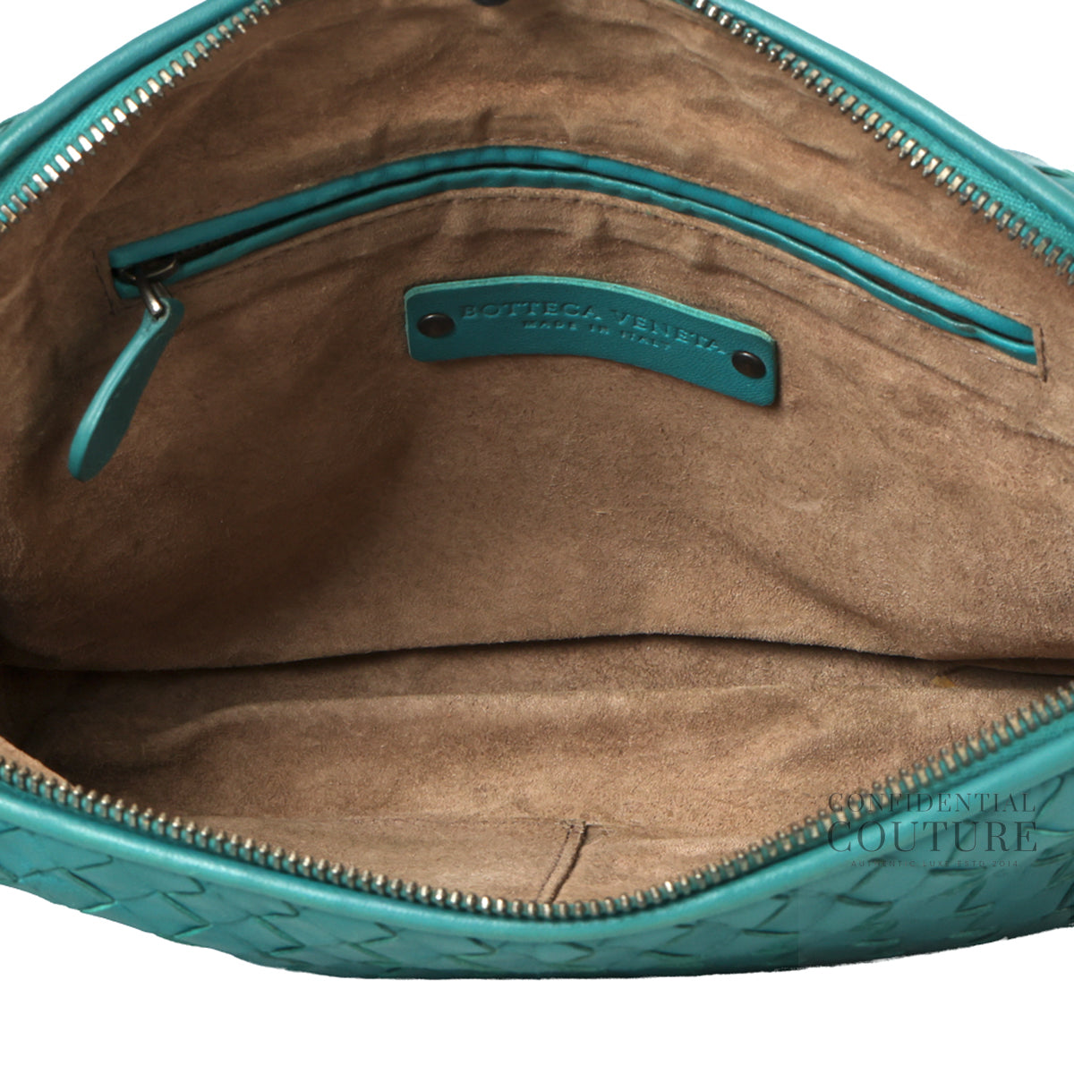 Teal Intrecciato Woven Nappa Leather Nodini Crossbody Bag