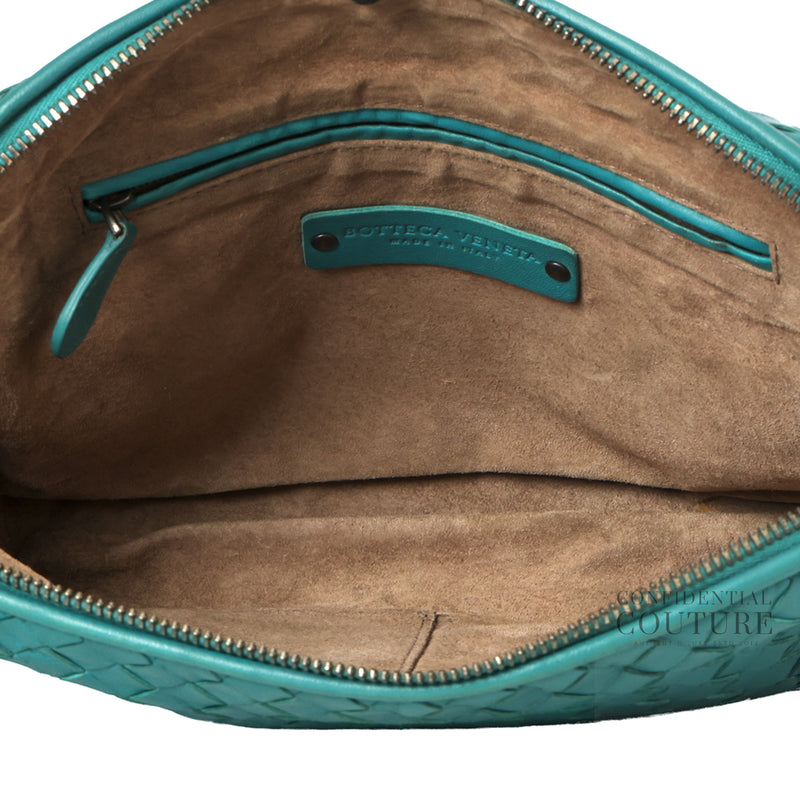 Teal Intrecciato Woven Nappa Leather Nodini Crossbody Bag