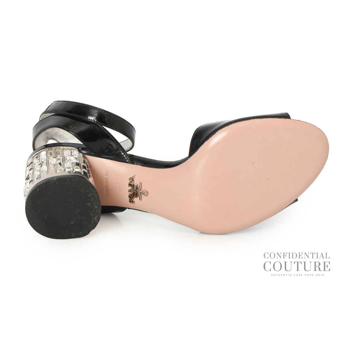 Black Patent Crystal Heel Sandals | EU 35