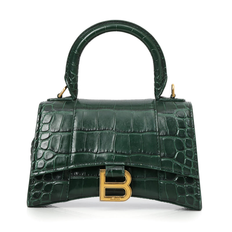Balenciaga Green Croc Embossed XS Hourglass Bag