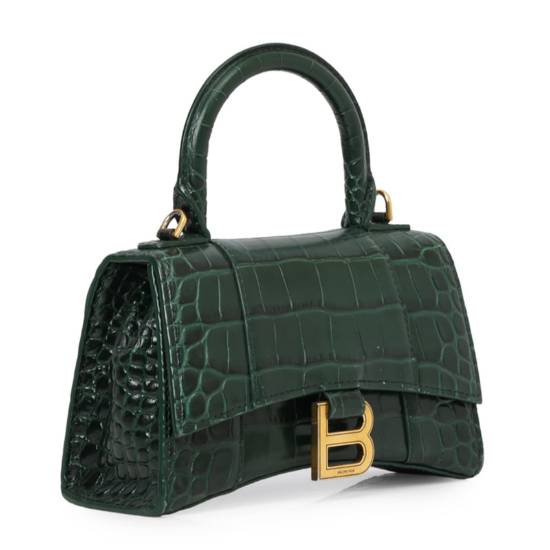 Women Balenciaga Green Croc Embossed XS Hourglass Bag