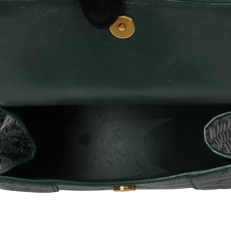 Women balenciaga green croc embossed xs hourglass bag sale