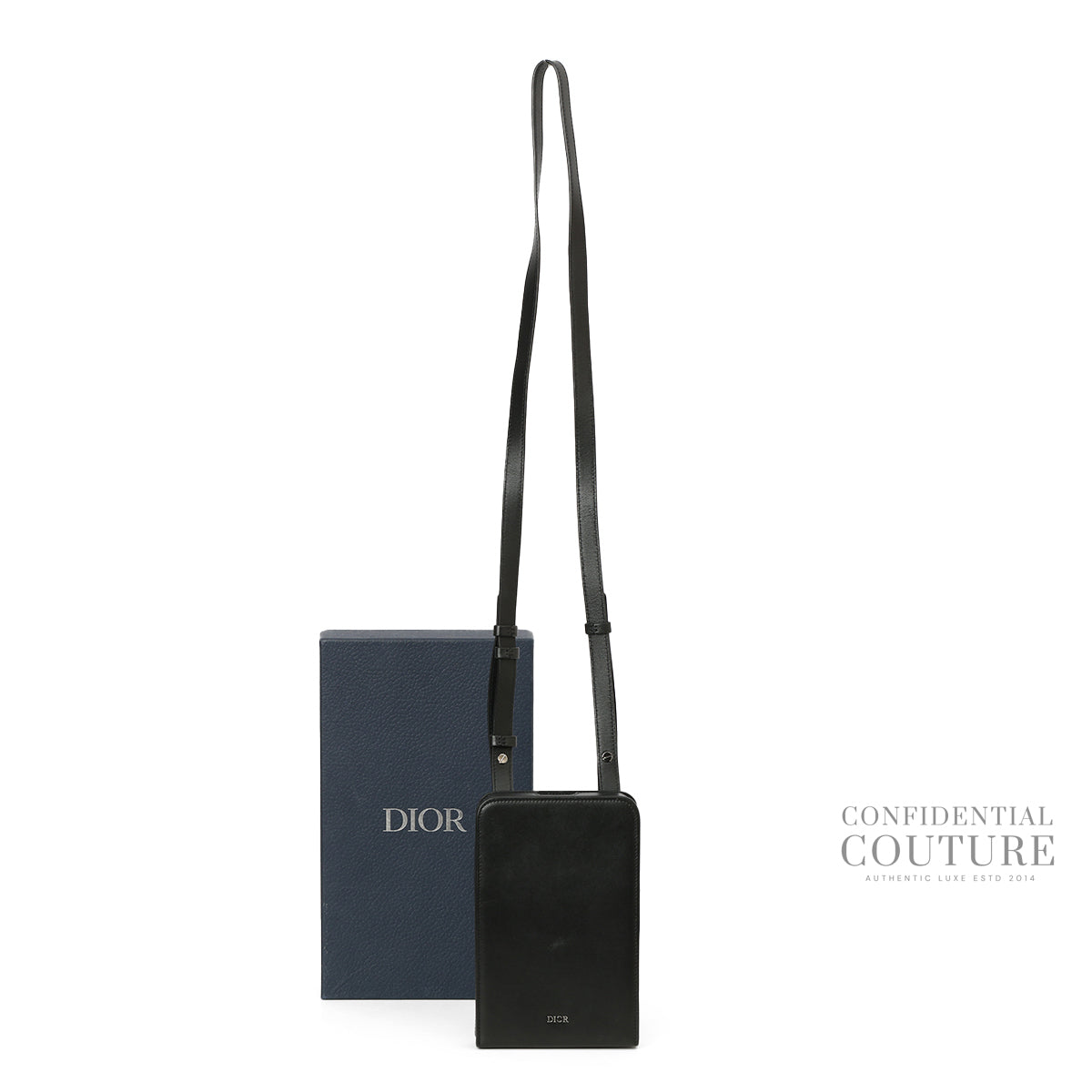 Black Vertical Leather Wallet on Strap