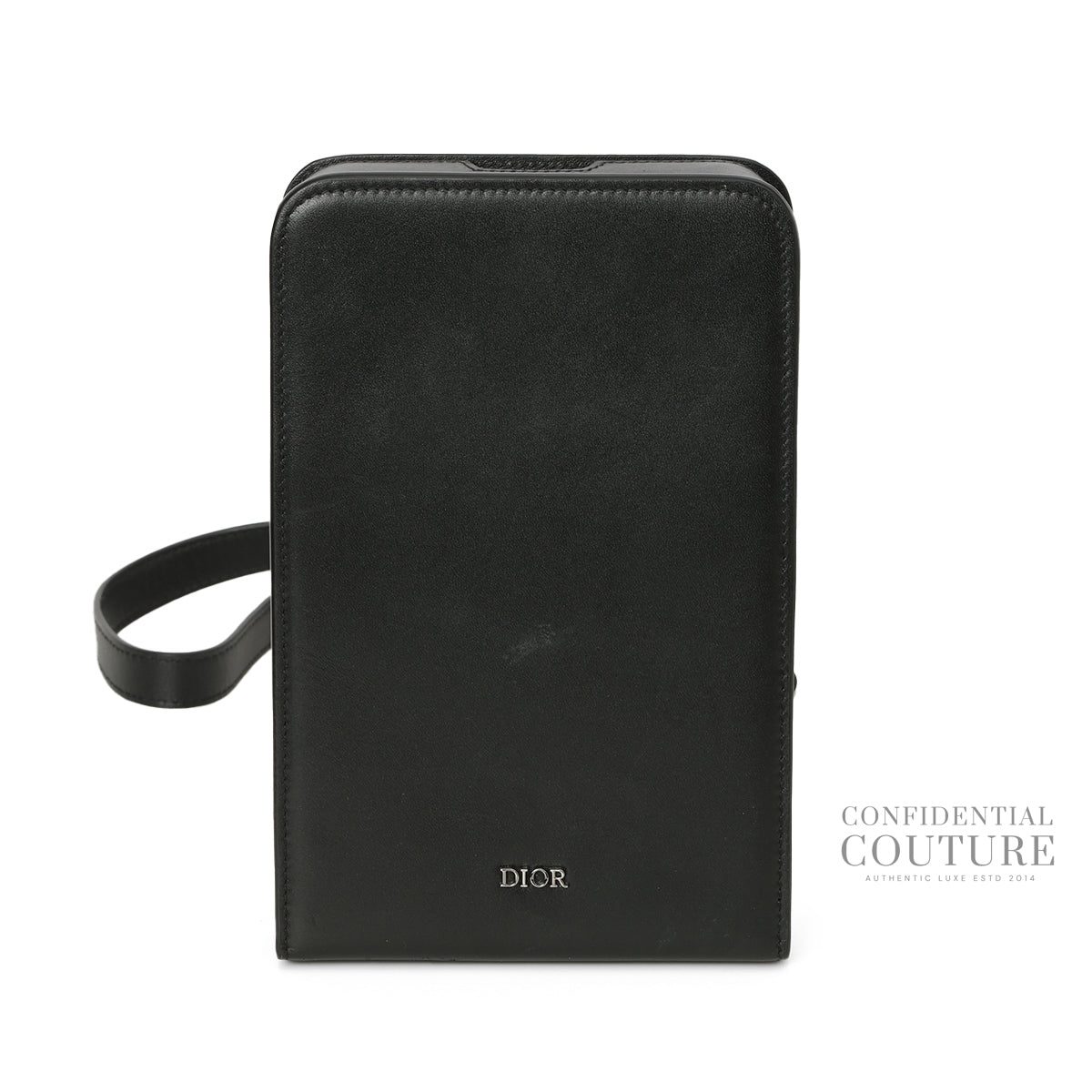 Black Vertical Leather Wallet on Strap