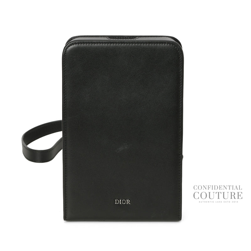 Black Vertical Leather Wallet on Strap