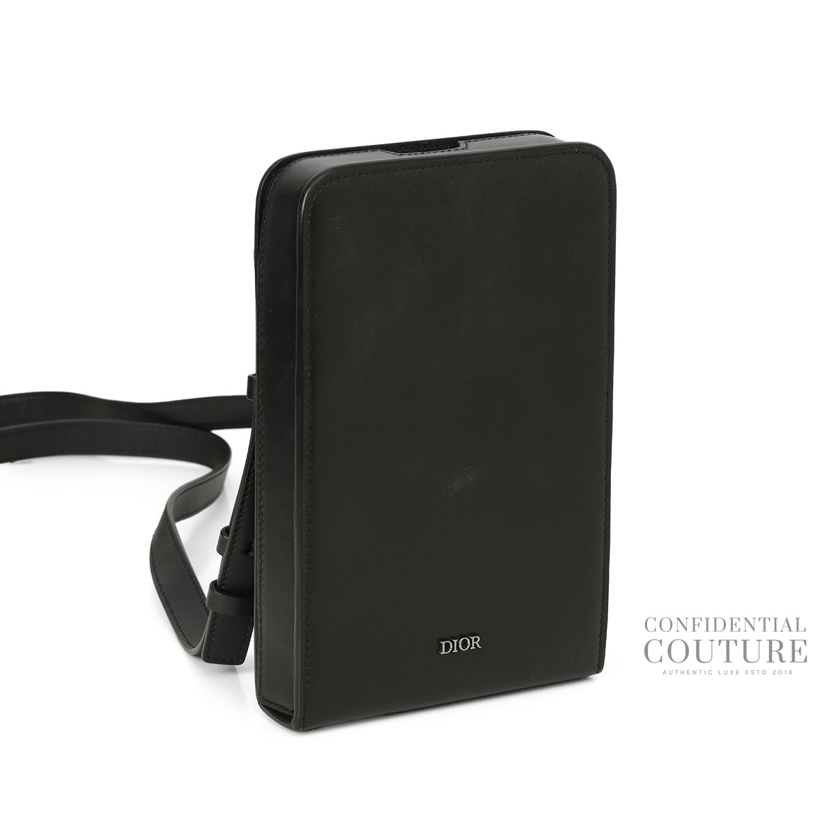 Black Vertical Leather Wallet on Strap