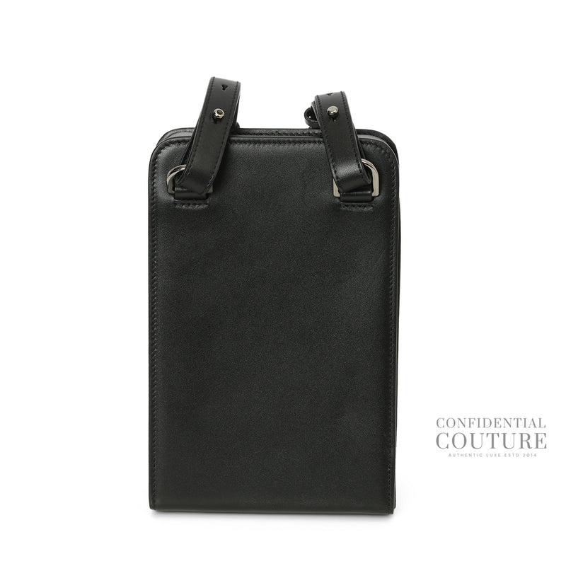 Black Vertical Leather Wallet on Strap