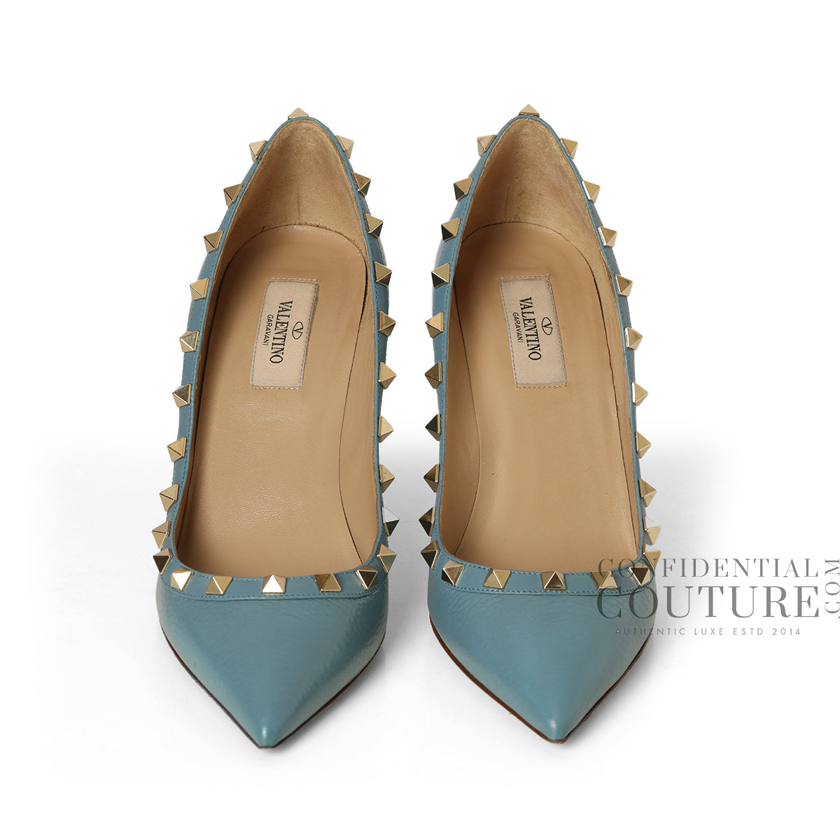 Light Blue Rockstud Pumps- EU 38