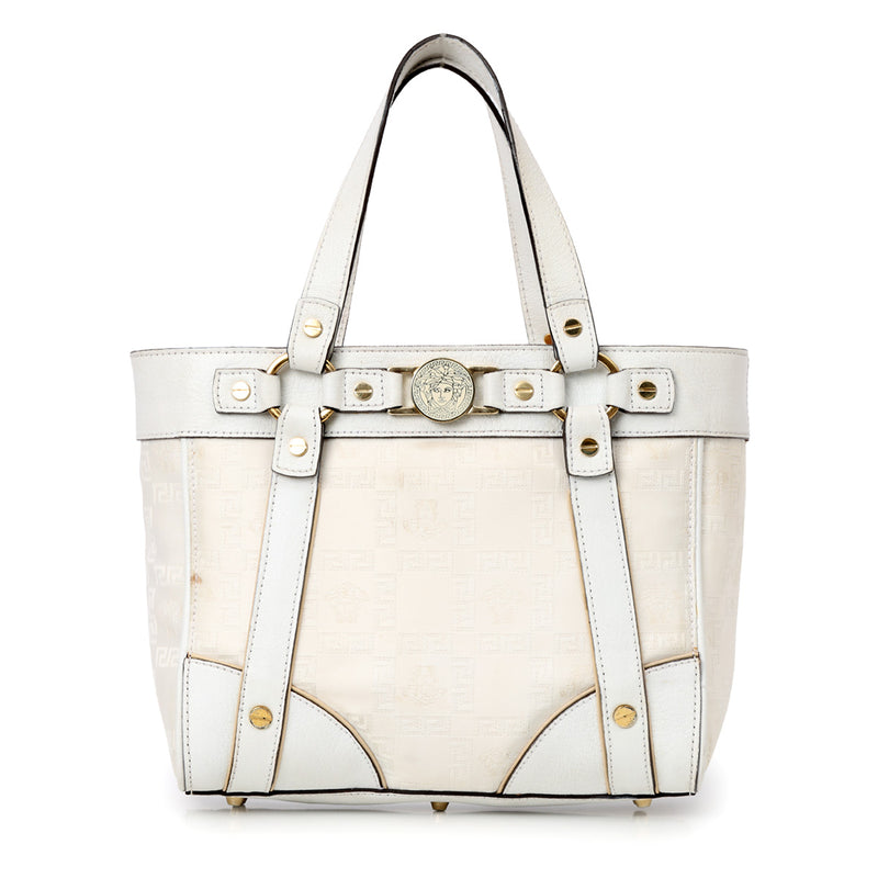 pre loved Versace White Leather Tote Shoulder Bag
