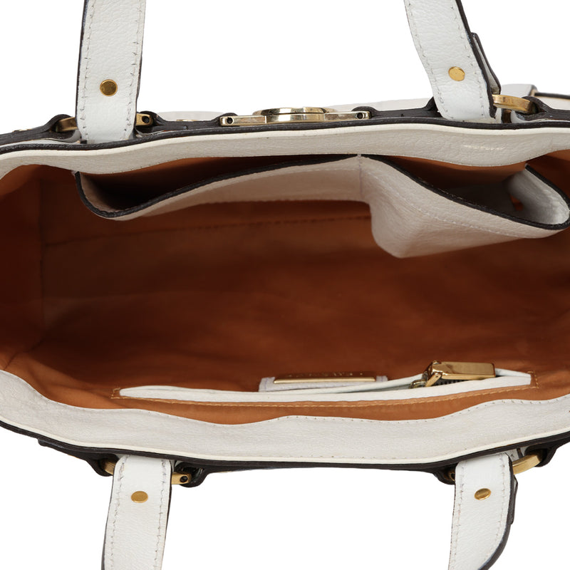 Pre owned versace white leather tote shoulder bag price