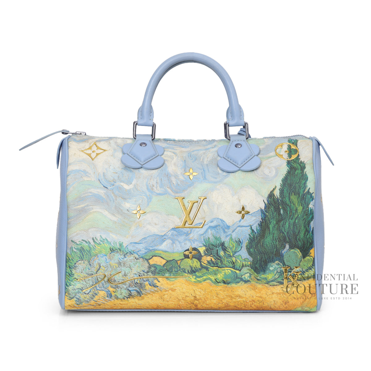 x Jeff Koons Blue Leather Masters Van Gogh Speedy 30 Bag