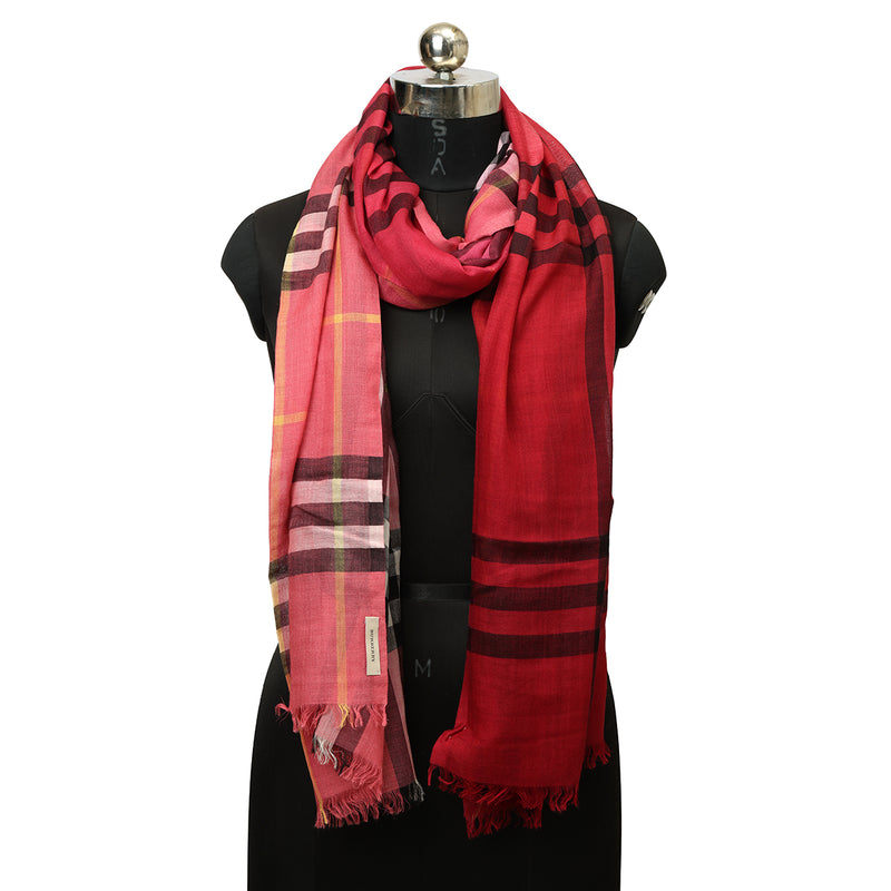 Pink House Check Shawl  One Size