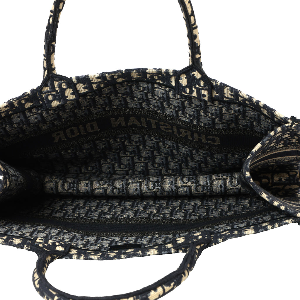 Christian Dior Ecru and Blue Dior Oblique Embroidery Large Book Tote Bag - Main Image