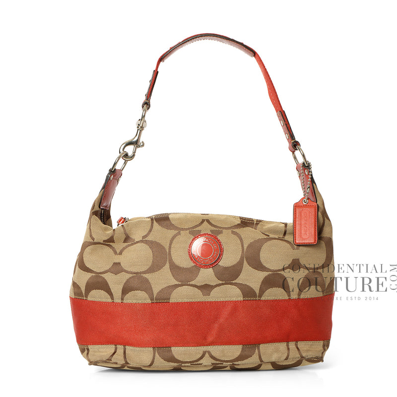 Women Coach Teri Hobo Bag In Signature Canvas Beige/Red