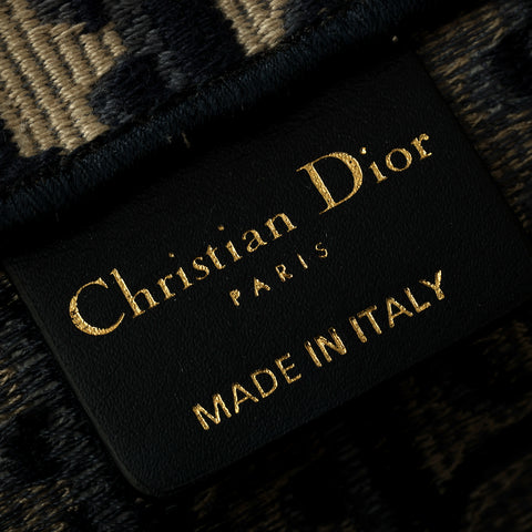 Ecru and Blue Dior Oblique Embroidery Large Book Tote Bag