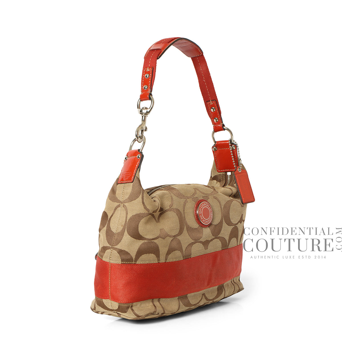 Teri Hobo Bag In Signature Canvas Beige/Red