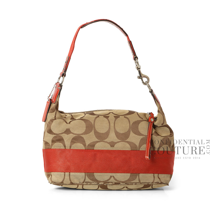 Women coach teri hobo bag in signature canvas beige red sale
