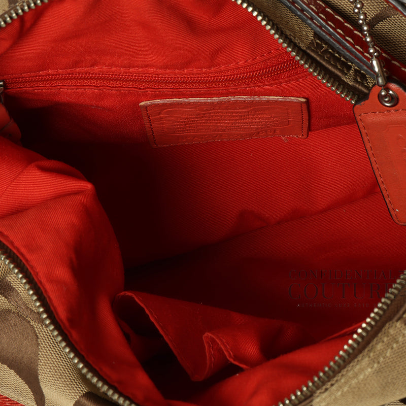 Coach Teri Hobo Bag In Signature Canvas Beige/Red