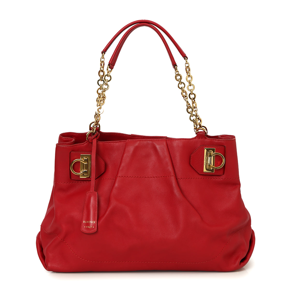 Red Leather Gancini Chain Tote One Size