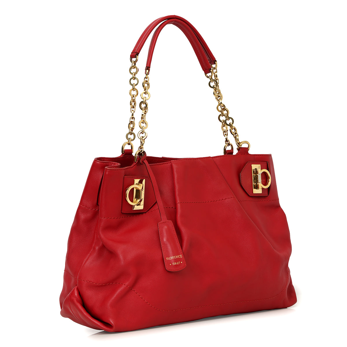 Red Leather Gancini Chain Tote One Size