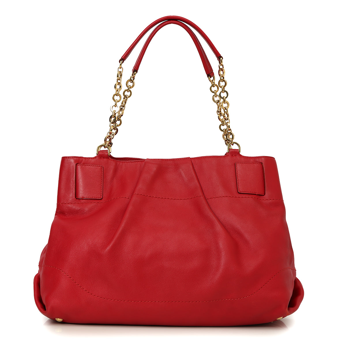 Red Leather Gancini Chain Tote One Size