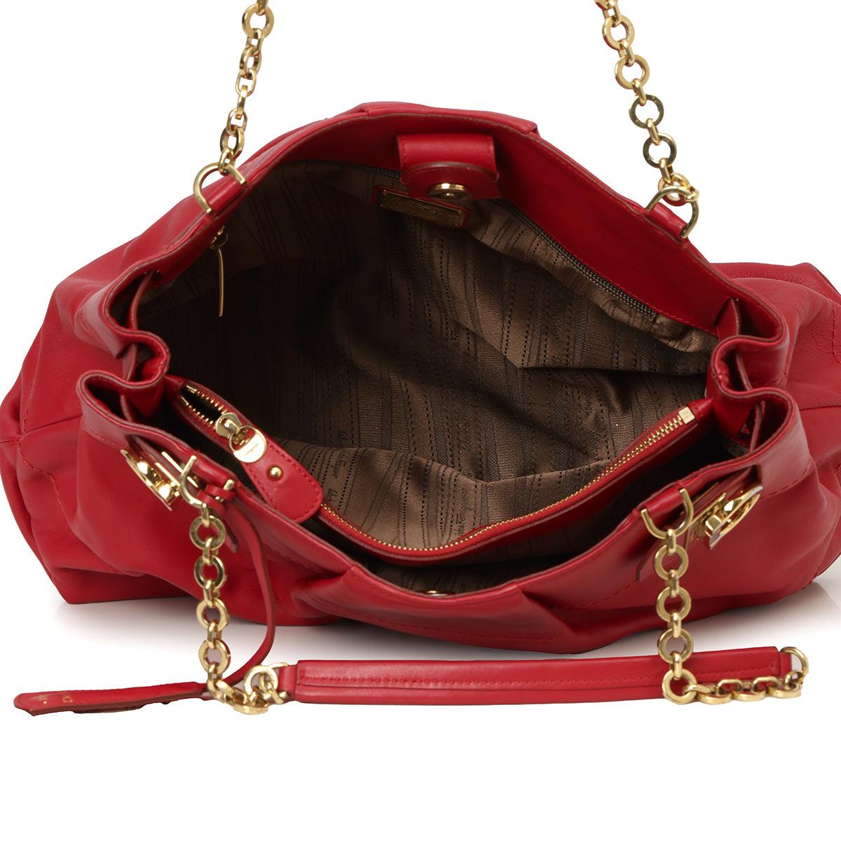 Red Leather Gancini Chain Tote One Size