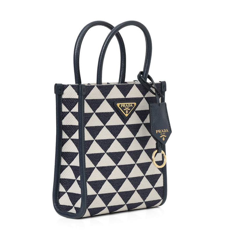 Pre loved prada navy and white symbole jacquard mini bag black