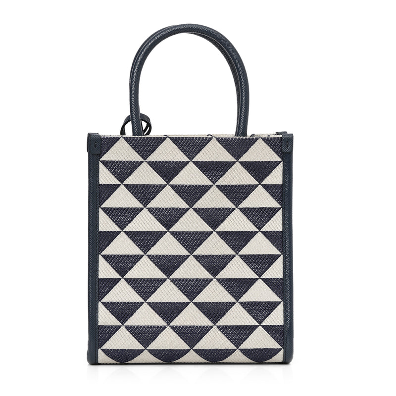 Pre loved prada navy and white symbole jacquard mini bag price