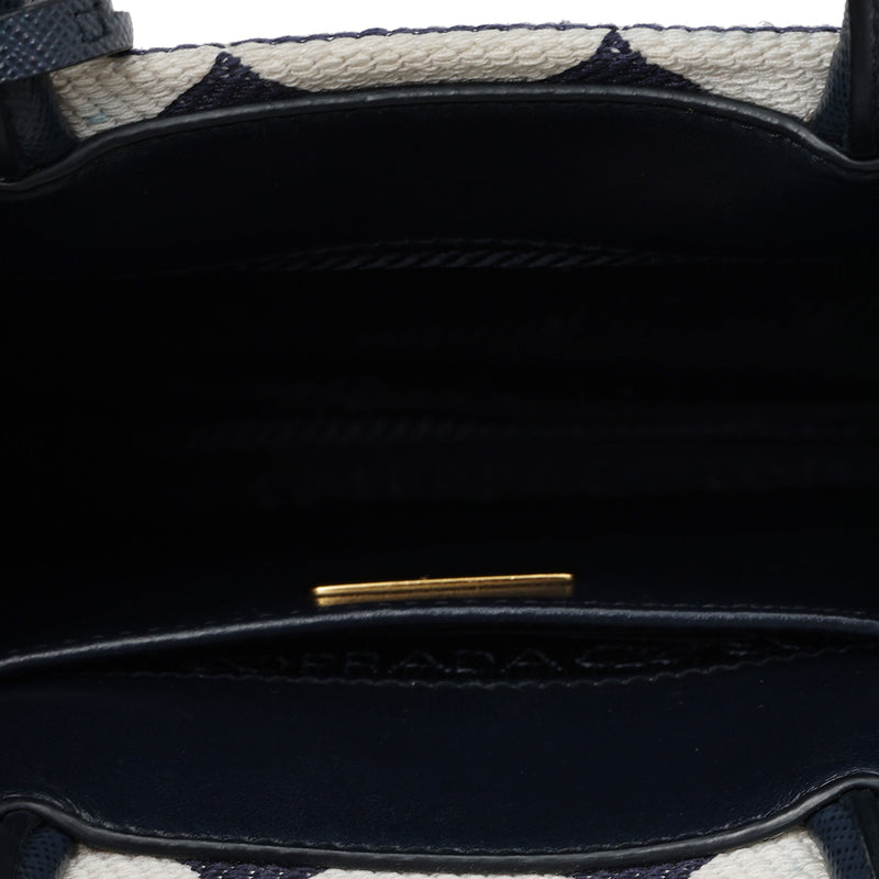Women pre loved prada navy and white symbole jacquard mini bag price