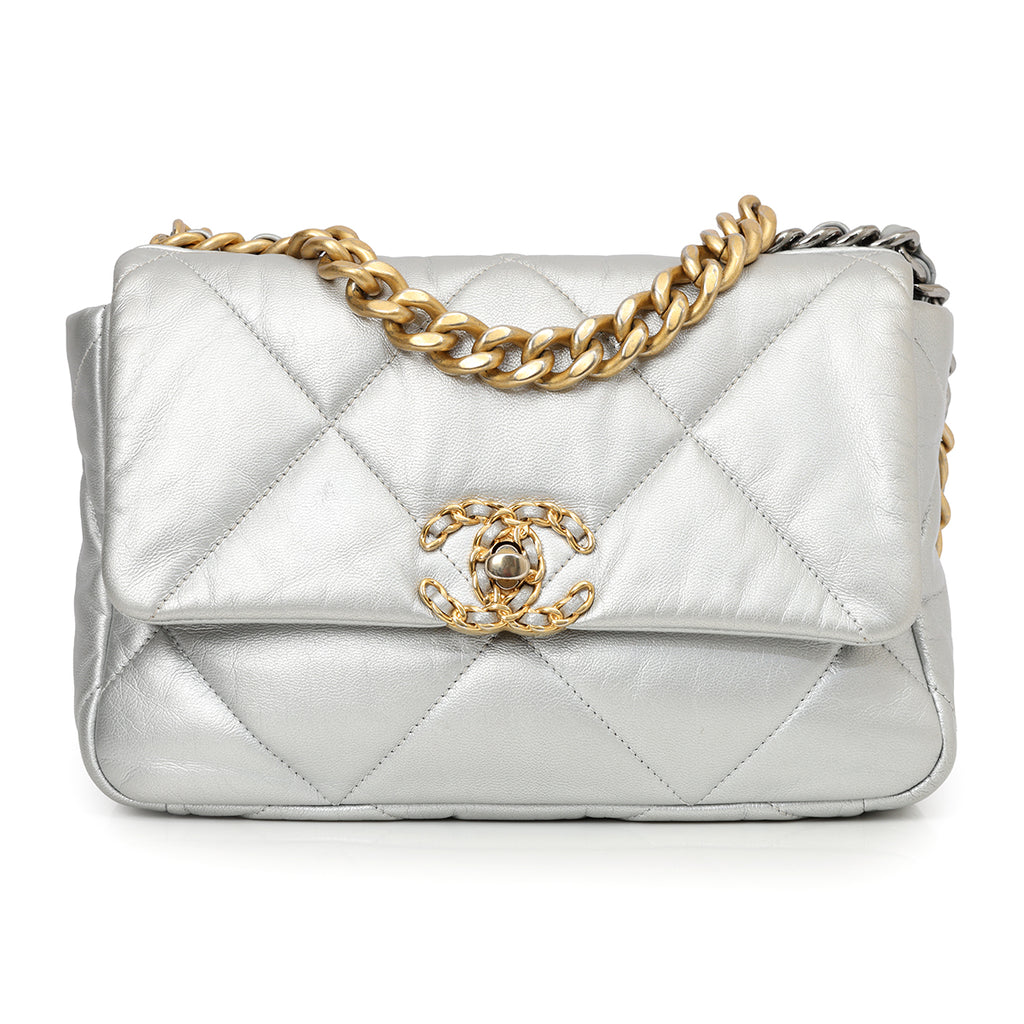 Shop Pre-Loved Chanel 19 Silver Shoulder Bag 100% Authentic