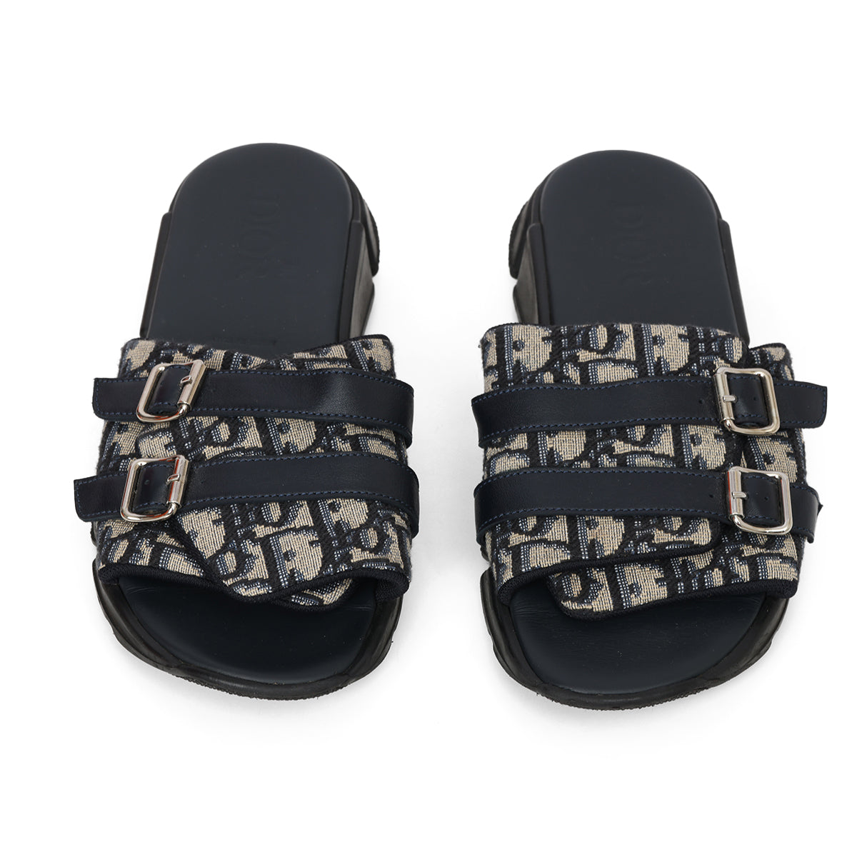 Beige and Black Dior Oblique Technical Jacquard Slides