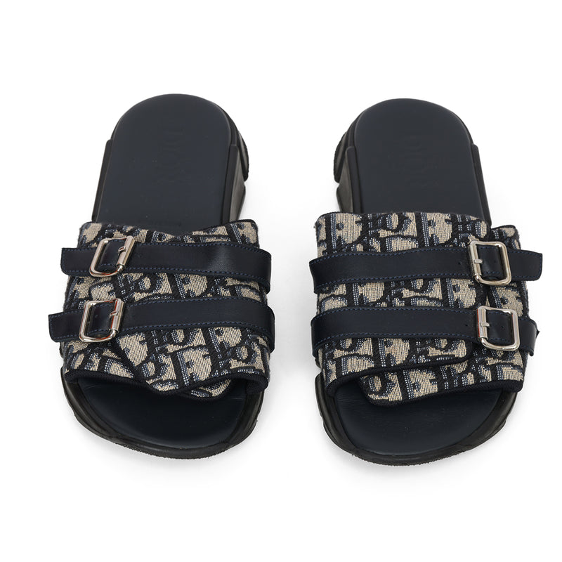 Beige and Black Dior Oblique Technical Jacquard Slides