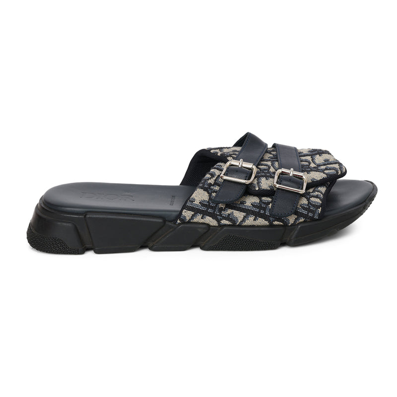 Beige and Black Dior Oblique Technical Jacquard Slides