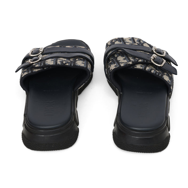 Beige and Black Dior Oblique Technical Jacquard Slides