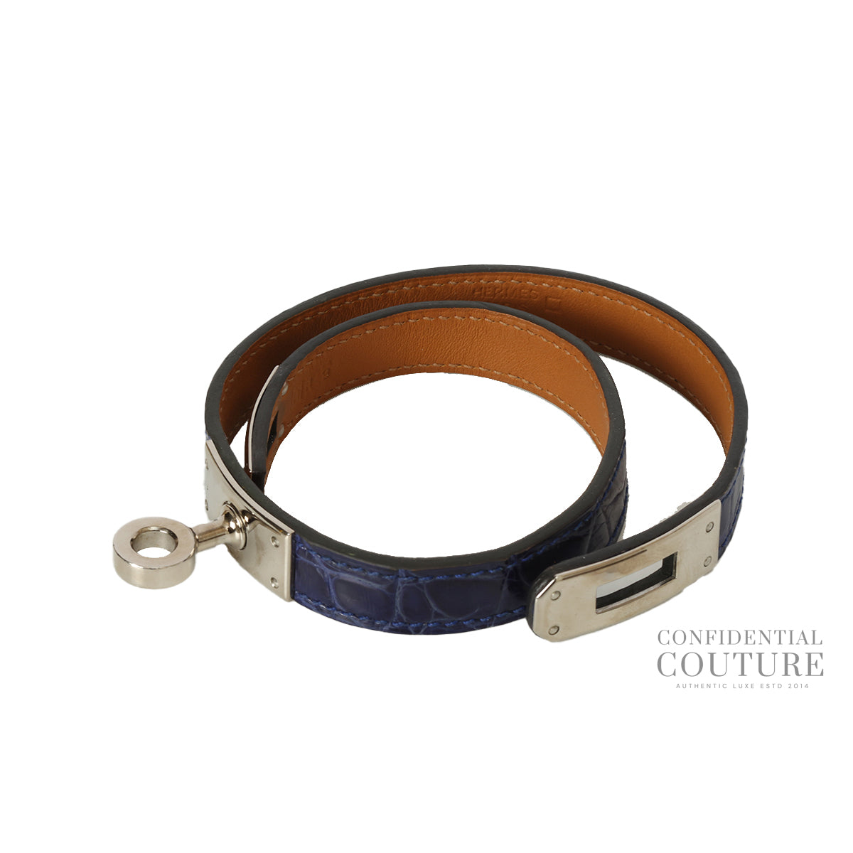 Blue Shiny Alligator Kelly Double Tour Bracelet S | 2014