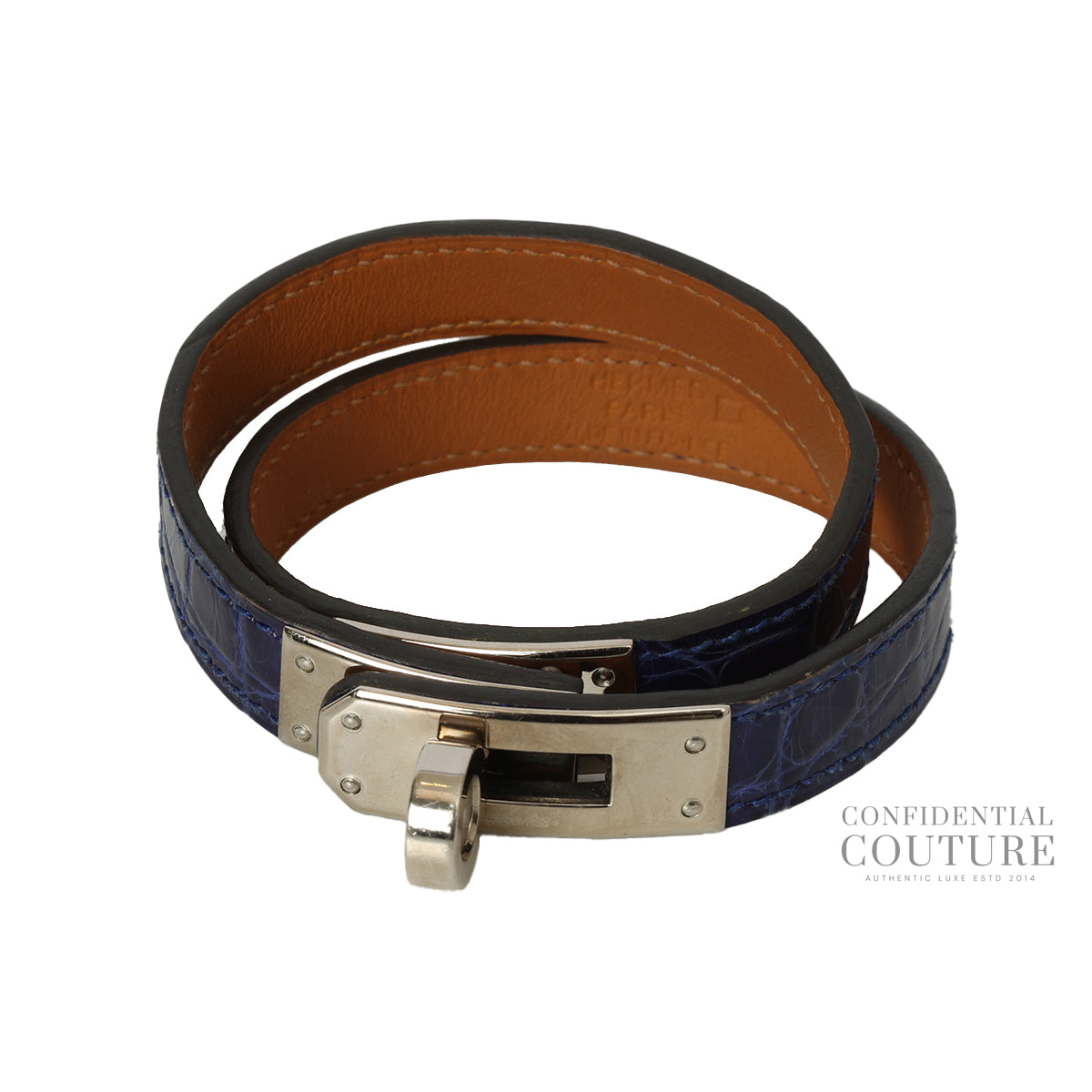 Blue Shiny Alligator Kelly Double Tour Bracelet S | 2014