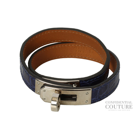 Blue Shiny Alligator Kelly Double Tour Bracelet S | 2014