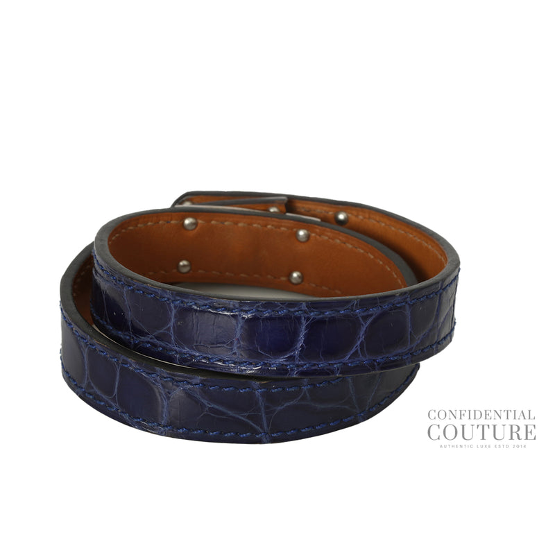Blue Shiny Alligator Kelly Double Tour Bracelet S | 2014
